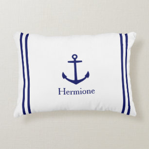 Navy Blue Anchor on White Personalized Accent Pillow