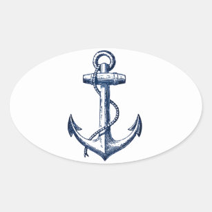 Navy Blue Anchor Oval Sticker