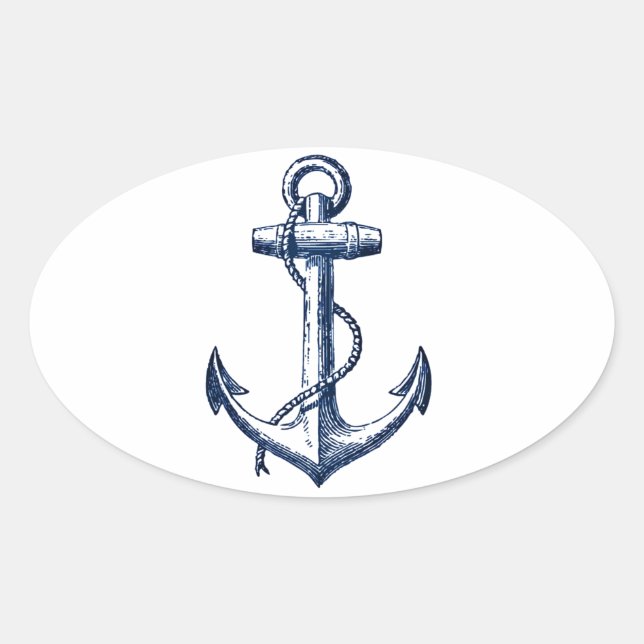 Navy Blue Anchor Oval Sticker (Front)
