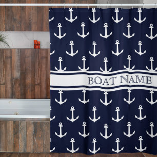 Navy Blue Anchor Pattern Nautical Boat Name