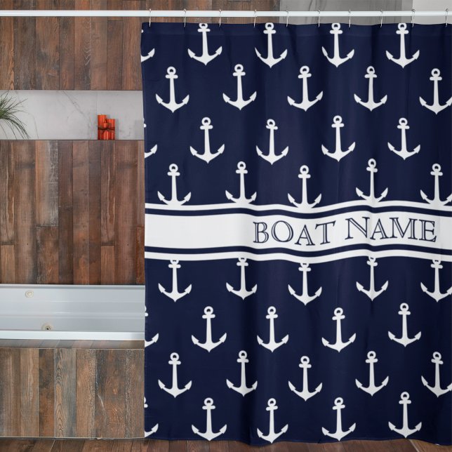 Navy Blue Anchor Pattern Nautical Boat Name (Creator Uploaded)