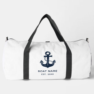 Navy Blue Anchor Personalized Boat Name Duffle Bag