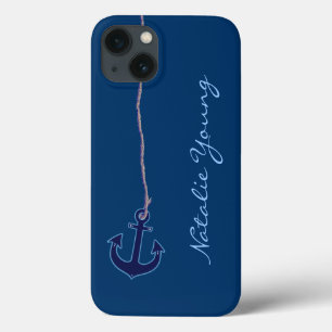 navy blue anchor personalized iPhone 13 case