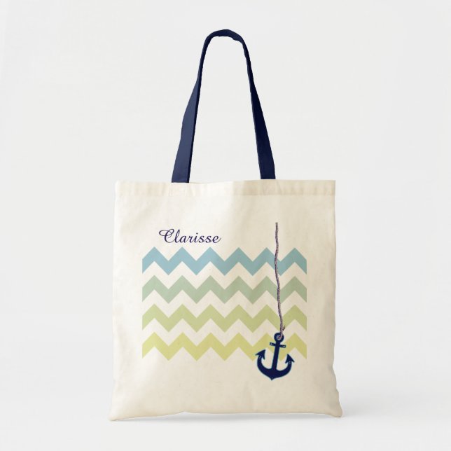 navy blue anchor personalized tote bag (Front)
