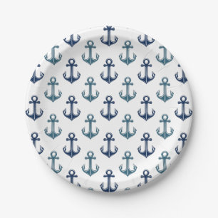 Navy Blue Anchor Sailing Two-Tone   Nautical Paper Plate