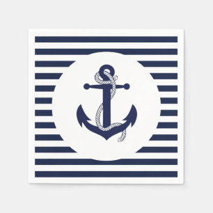 Navy Blue Anchor Striped Wedding Napkins