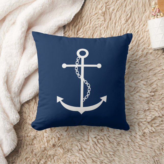 Navy Blue Anchor Throw Pillow (Blanket)