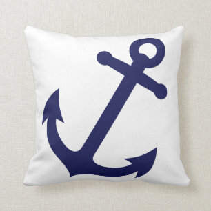Navy Blue Anchor Throw Pillow