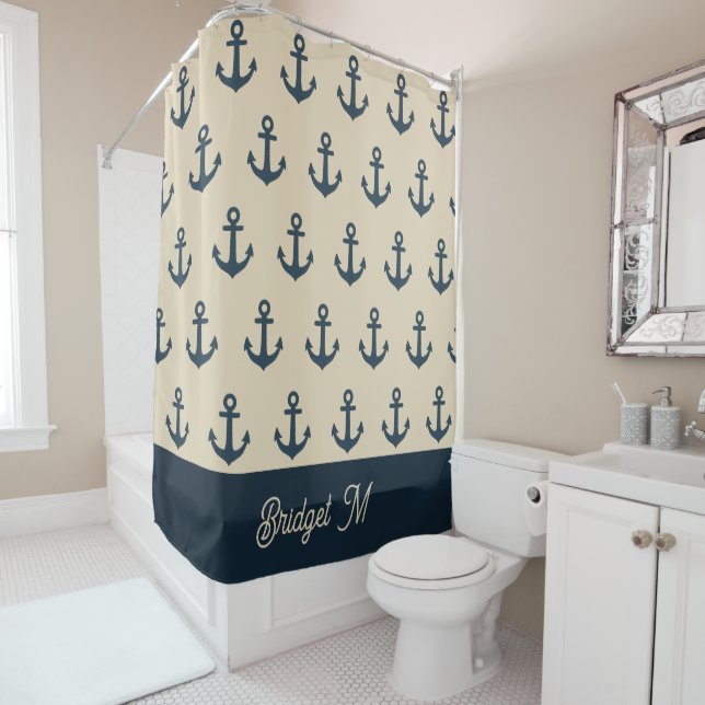 navy blue Anchor with Monogram Beige Coastal  (In Situ)