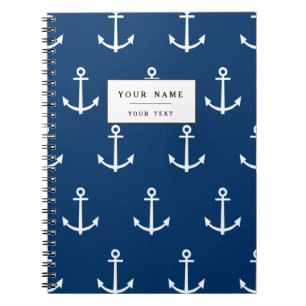 Navy Blue Anchors Pattern 1 Notebook