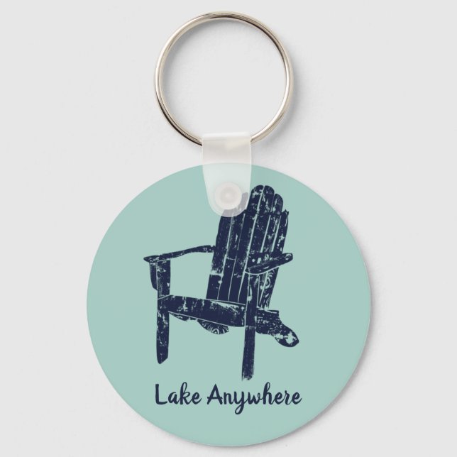 Navy Blue and Aqua Adirondack Chair Personalized Keychain (Front)