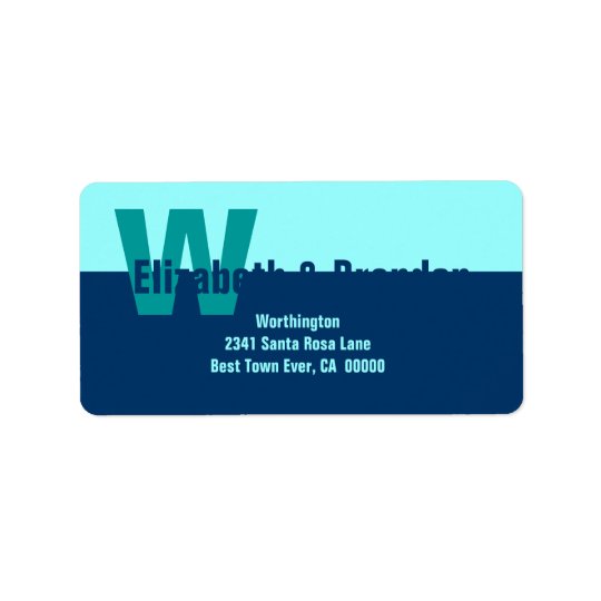 Navy Blue and Aqua Modern Simple Monogram