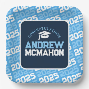 Navy Blue and Baby Blue Personalized Graduation Paper Plate