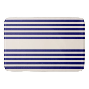 Navy blue and beige five stripes pattern bath mat