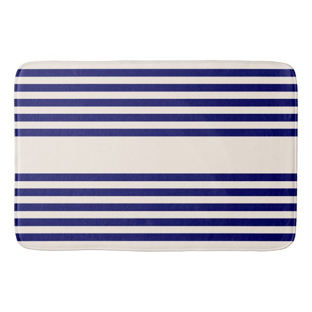 Navy blue and beige five stripes pattern bath mat (Front)