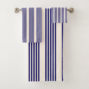 Navy blue and beige five stripes pattern bath towel set
