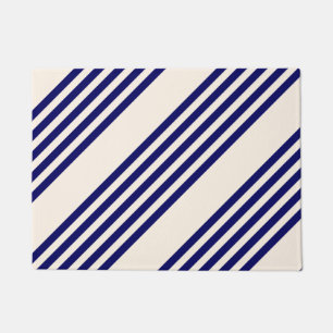 Navy blue and beige five stripes pattern doormat