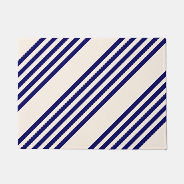 Navy blue and beige five stripes pattern doormat (Front)