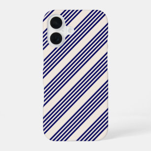 Navy blue and beige five stripes pattern iPhone 16 case