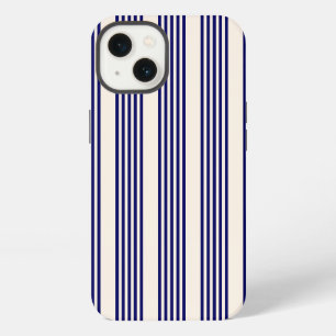 Navy blue and beige five stripes pattern iPhone 13 case