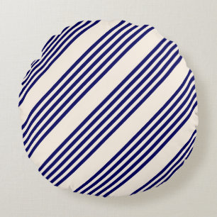 Navy blue and beige five stripes pattern round pillow