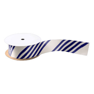 Navy blue and beige five stripes pattern satin ribbon