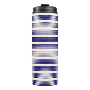 Navy blue and beige five stripes pattern thermal tumbler