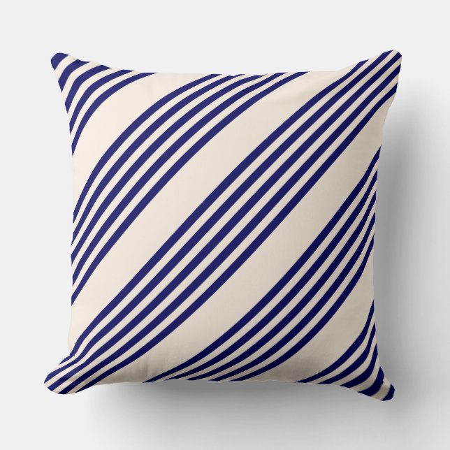Navy blue and beige five stripes pattern throw pillow (Front)