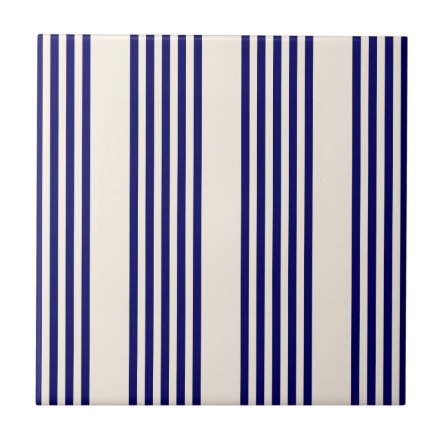 Navy blue and beige five stripes pattern tile (Front)