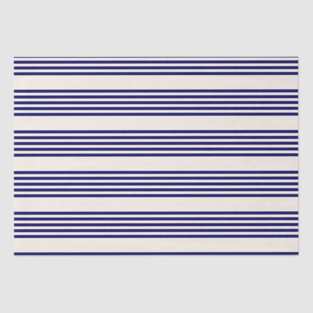 Navy blue and beige five stripes pattern tissue paper (Front)