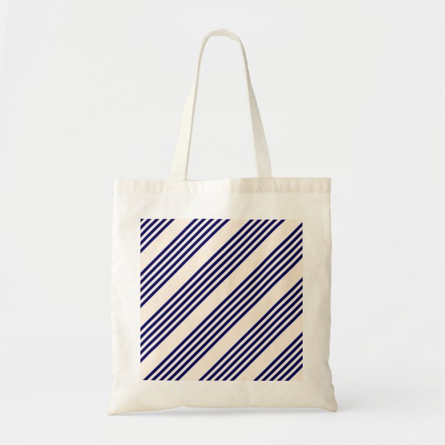 Navy blue and beige five stripes pattern tote bag (Front)