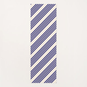 Navy blue and beige five stripes pattern yoga mat