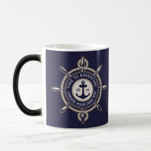 Navy Blue and Beige Round with Coastal Compass Magic Mug