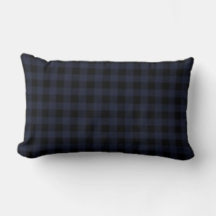 Navy Blue and Black   Buffalo Plaid Style Lumbar Pillow