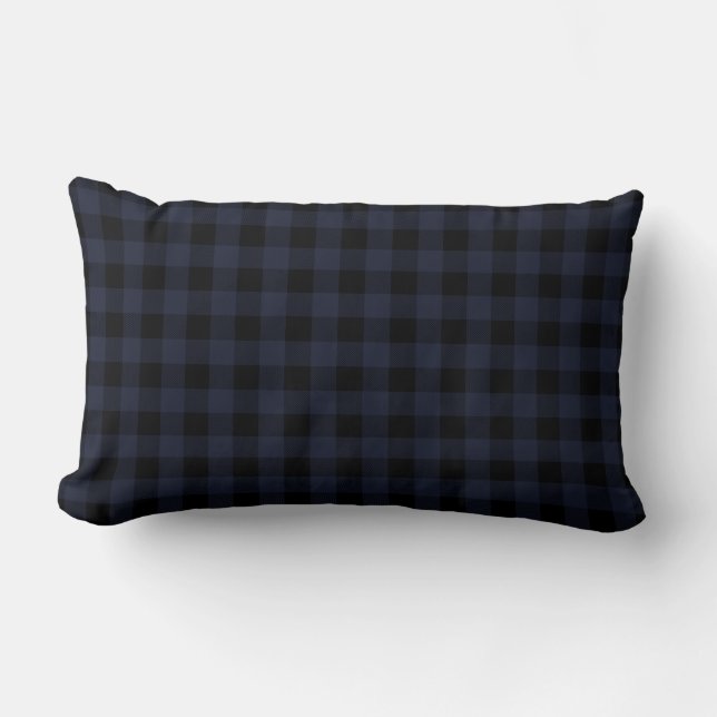 Navy Blue and Black | Buffalo Plaid Style Lumbar Pillow (Front)