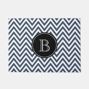 Navy Blue and Black Chevron Custom Monogram Doormat