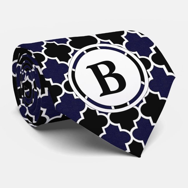 Navy Blue and Black Custom Monogram Initial Tie (Rolled)