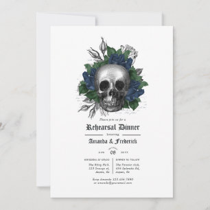 Navy Blue and Black Floral Gothic Rehearsal Dinner Invitation