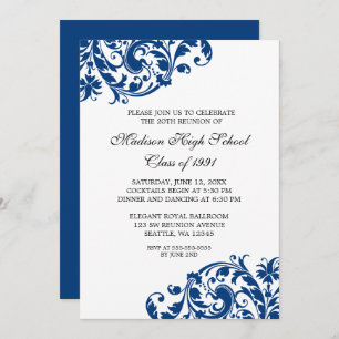 Navy Blue and Black Flourish Class Reunion Invitation