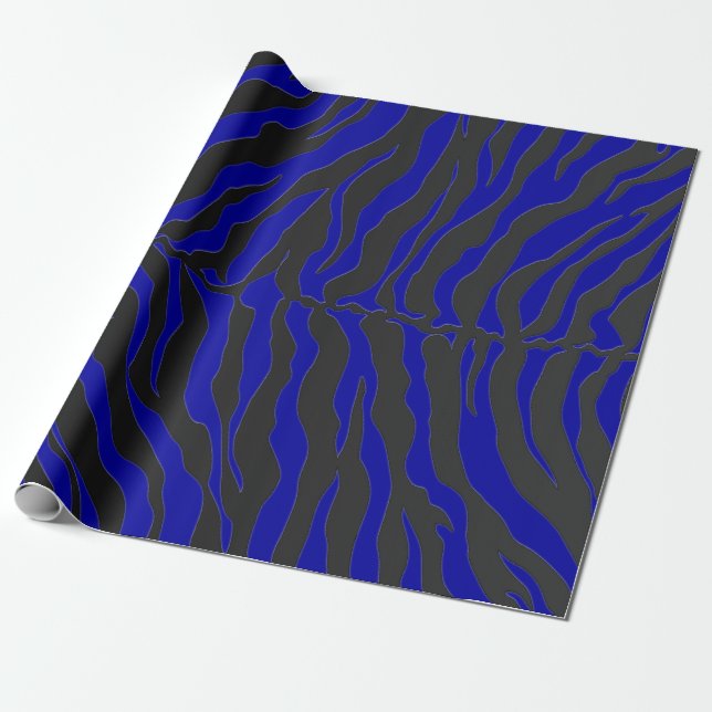 Navy Blue And Black Tiger Stripes Animal Print Wrapping Paper (Unrolled)