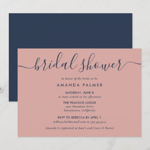 Navy Blue and Blush Bridal Shower Invitation