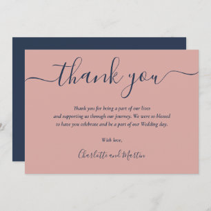 Navy Blue and Blush Elegant Modern Script Thank You Card
