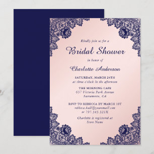 Navy Blue and Blush Floral Bridal Shower Invitation