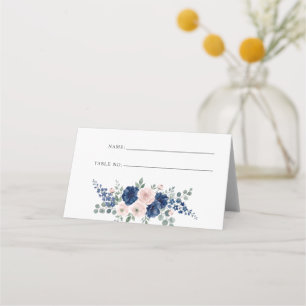 Navy Blue and Blush Floral Modern Wedding Place Card