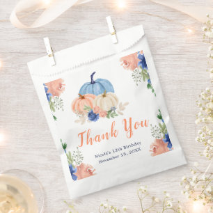 Navy Blue and Blush Floral Pumpkins Birthday Favour Bag