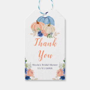 Navy Blue and Blush Floral Pumpkins Bridal Shower Gift Tags