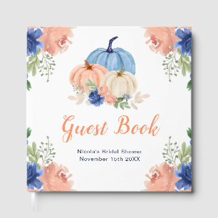 Navy Blue and Blush Floral Pumpkins Bridal Shower Guest Book