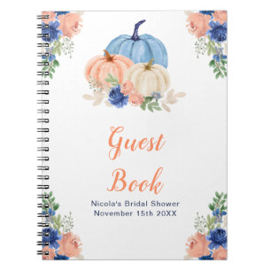 Navy Blue and Blush Floral Pumpkins Bridal Shower Notebook
