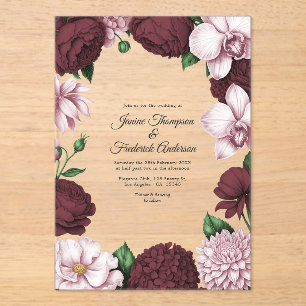 Navy Blue and Blush Modern Botanical Wedding Acrylic Invitations