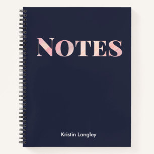 Navy Blue and Blush Notes Personalized Notebook